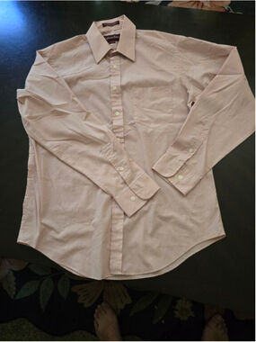 Men's Vintage 2000s Adams Row Pink Dusk Long Sleeve Button Dress Shirt Neck 16